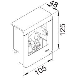 Zeichnung Geräteträger universal design für UP-Geräte mit Abdeckrahmen Kunststoff
