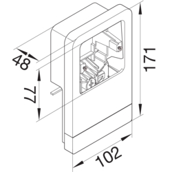 Zeichnung Geräteträger universal für UP-Geräte mit Abdeckrahmen Kunststoff