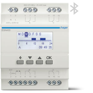 Frontansicht der digitalen EGN400 4-Kanal Multifunktions-Zeitschaltuhr mit Bluetooth-Konfiguration