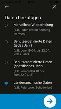 Screenshot Hager Mood App für die Programmierung der digitalen Zeitschaltuhren: Periode festlegen